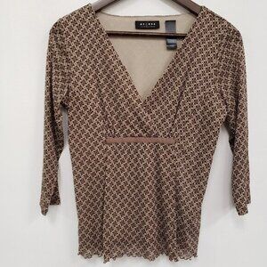 Axcess Womens Y2K Boho Mesh Overlay Babydoll Top Size S Brown‎ Office Feminine